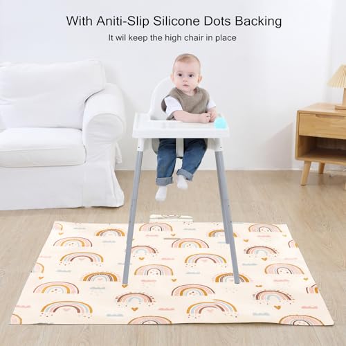 Image of Insular Baby Splat Mat for Under High Chair /Arts /Crafts, Anti Slip and Waterproof Splash Mat for Floor, Portable Picnic Mat, 51x51 Inch, Rainbow