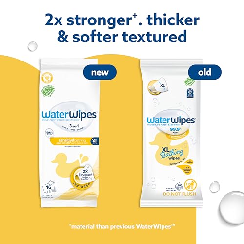 Image of WaterWipes Sensitive+ Bathing Wipes,3-In-1 Cleans,Cares,Protects,99.9% Water,Unscented & Hypoallergenic,16 Count (Pack of 12)