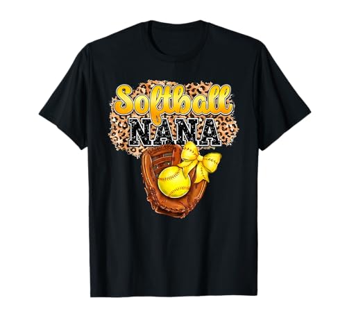 Softball Nana Leopard Mother's Day Bow Softball Lover T-Shirt