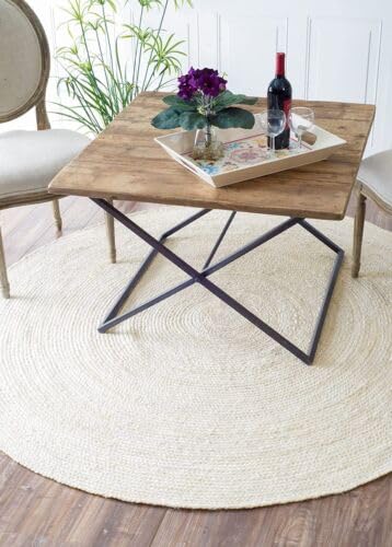 Indian Handmade Braided White Natural Jute Area Rug, Jute Rug, Dining Room, Living Room, Doormat Rug Size - 2 x 2 Feet Round (60 cm x 60 cm) — image 1