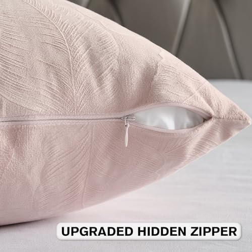 Image of FUTEI Pack of 2 Velvet Throw Pillow Covers 12x20 Inch Soft Embossed Leaf-Relief Textured Decorative Lumbar Pillowcases Modern Natural Farmhouse Accent for Couch Bed Living Room, Pink