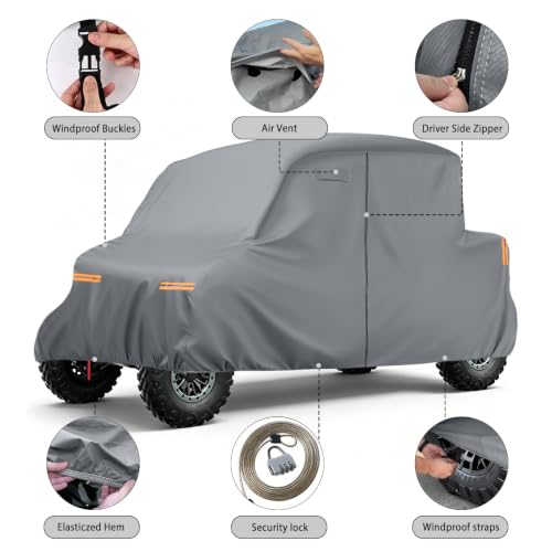 Image of Waterproof UTV Cover Compatible with Yamaha Wolverine Rmax4 1000 | 6 Layers Outdoor Cover with Cotton Liner, Air Vents, Door Zipper and Windproof Buckles for Rain Snow Dust Protection