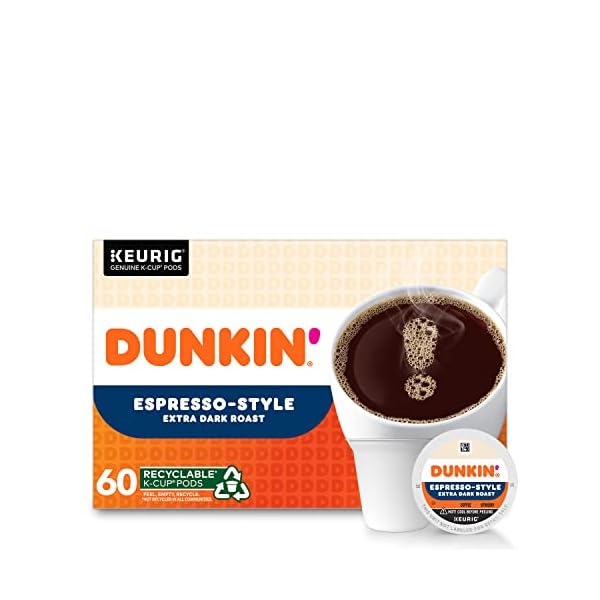 Dunkin' Espresso Style Extra Dark Roast Coffee, 60 Keurig KCup Pods
