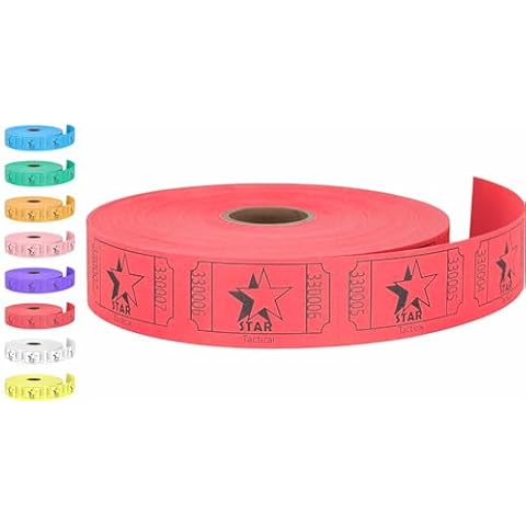 Tacticai 1000 Raffle Tickets, Star, Red (8 Color Selection), Single Roll, Ticket for Events, Entry, Class Reward, Fundraiser & Prizes Cover