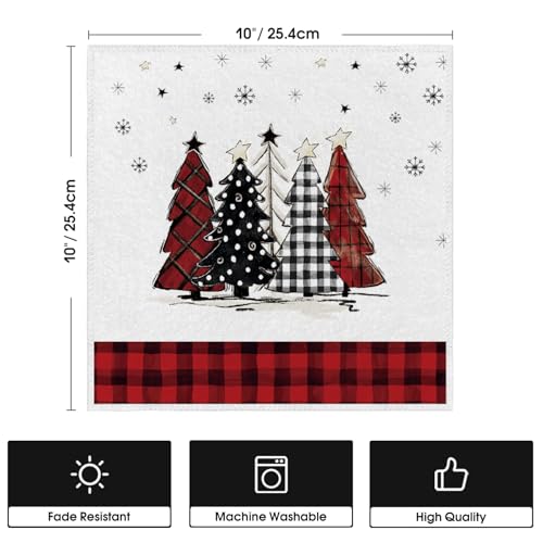 Artoid Mode Toalhas de prato preto vermelho Feliz Natal, 25 x 25 cm, xadrez búfalo, árvores de Natal