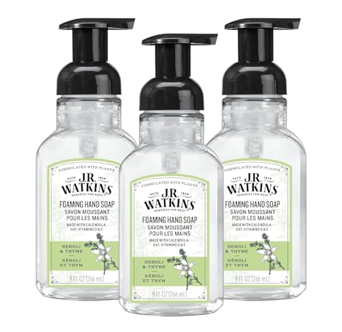 J.R. Watkins Foaming Hand Soap with Pump Dispenser Moisturizing Foam Hand Wash Alcohol-Free Cruelty-Free Neroli & Thyme 9 fl oz 3 Pack