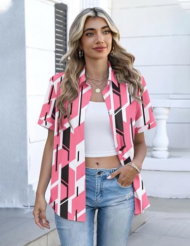 Image of Zeagoo Button Down Shirts for Women Short Sleeve Collared Tops Dressy Casual V Neck Blouses