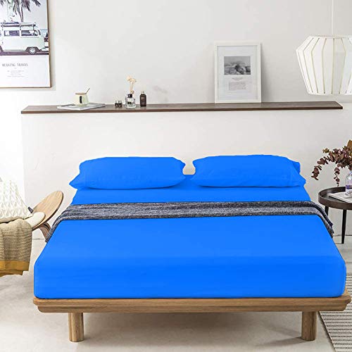 100% Cotton Bedsheet 500-TC Extra Soft Turquoise Flat Bedsheet for Single Bed (66x96) with 2 Pillow Cases (18x28)-image-0