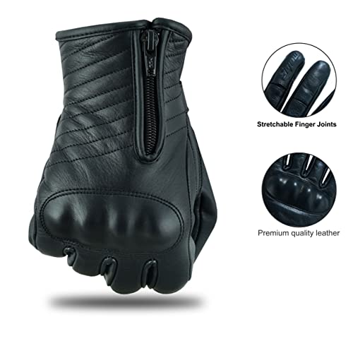 Moto5 Full Finger Leather Motorcycle Gloves For Men Touch Screen Gloves Premium Street Motorcycle Durable Protective Cruiser Biker Gel Black Leather Gloves (Black, Large) #TOP7