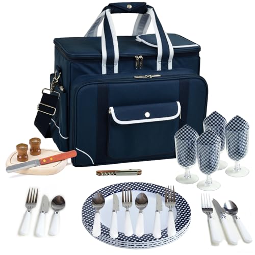 Picnic at Ascot- Original Insulated Picnic Cooler with Service for 4 - Designed & Assembled in the USA