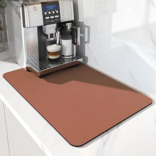 AMOAMI Coffee Mat - Hide Stain, Rubber Backed Absorbent Dish Drying Rack for Kitchen Counter - Dark Grey, Blue, 12''x19'' PINK ORANGE 12"x19"