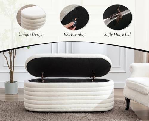 Ya-Home Banco Zapatero con Almacenamiento de Piel Sintética Blanco, Baúl Multifunción con Cojín Cómodo para Dormitorio, Banco para Pie de Cama, Recibidor, Salón(115 cm) - imagen 4