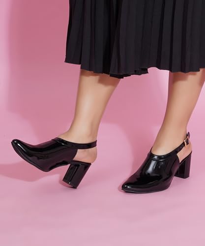 Image of JM LOOKS Glamorous Glossy Patent Finish Slingback Pumps with Thick Block Heel for Bold Fashion Statements