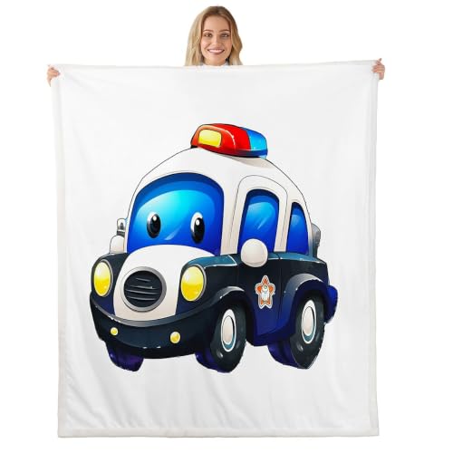 Image of Feelyou Boys Car Blanket Kids Cartoon Police Car Throw Blanket Super Soft Children Toddler Fleece Sherpa for Couch Bed Sofa Boy Cute Vehicle Plush Fuzzy BlanketBaby 30''x40''