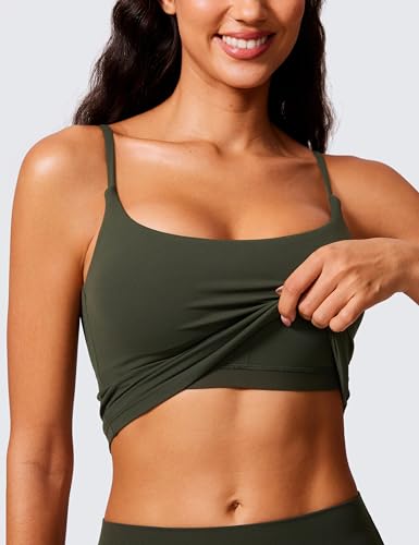Image of CRZ YOGA Butterlift Scoop Neck Crop Tank Top | Medium Support, Removable Pads, Yoga, Buttery Soft, Adjustable U Back, Longline Sports Bras for Women