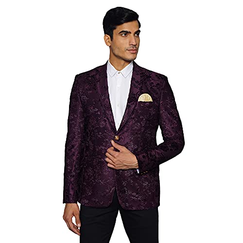 WINTAGE Men's Embroidered Velvet Party/Festive Indian Grandad Blazer : Blue