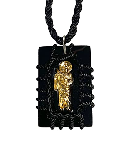St Jude Black Wood Scapular Necklace Reversible Gold Plated Charm Escapulario Negro Madera San Judas Tadeo2