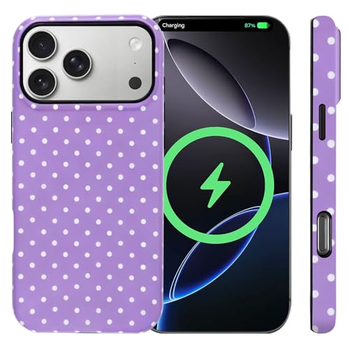 Coque iPhone 17 Pro violette en TPU et PC rigide à pois
