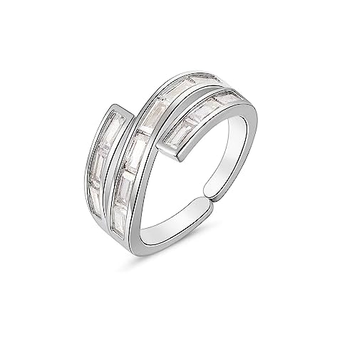 KissYan Adjustable Silver Cocktail Ring with Cubic Zirconia Cover