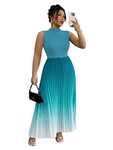 Image of SOLY HUX Women's Plus Size Maxi Dress Ombre Sleeveless Pleated A Line Flowy Long Formal Cocktail Dresses