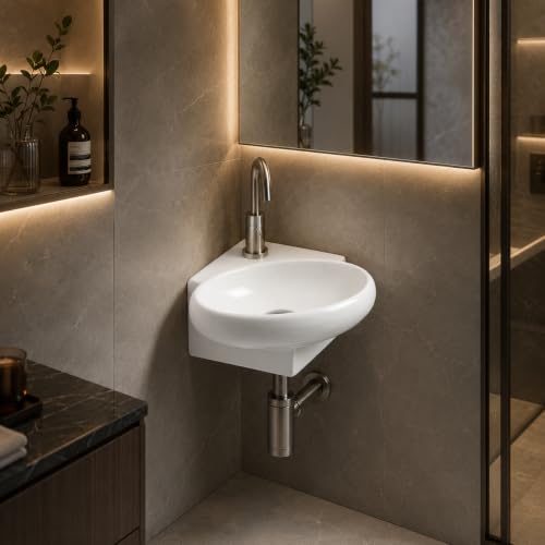 Image of Wall Mounted Wash Basin for Bathroom /Wall Hung Wash Basin /Ceramic Sink (35x35x14cm)