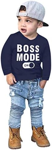 Kids Tops for 2-7 Years Old,Baby Toddler Boys Autumn Winter Clothes Long Sleeve Letter Print T-Shirt Tees Outfit (6-7 Years Old, Dark Blue)