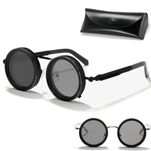 Vision Guard Sunglasses, 1-9 Gears Adjustable Tint Polarized Round ND Filter Sunglasses, Steampunk Retro Metal Glasses