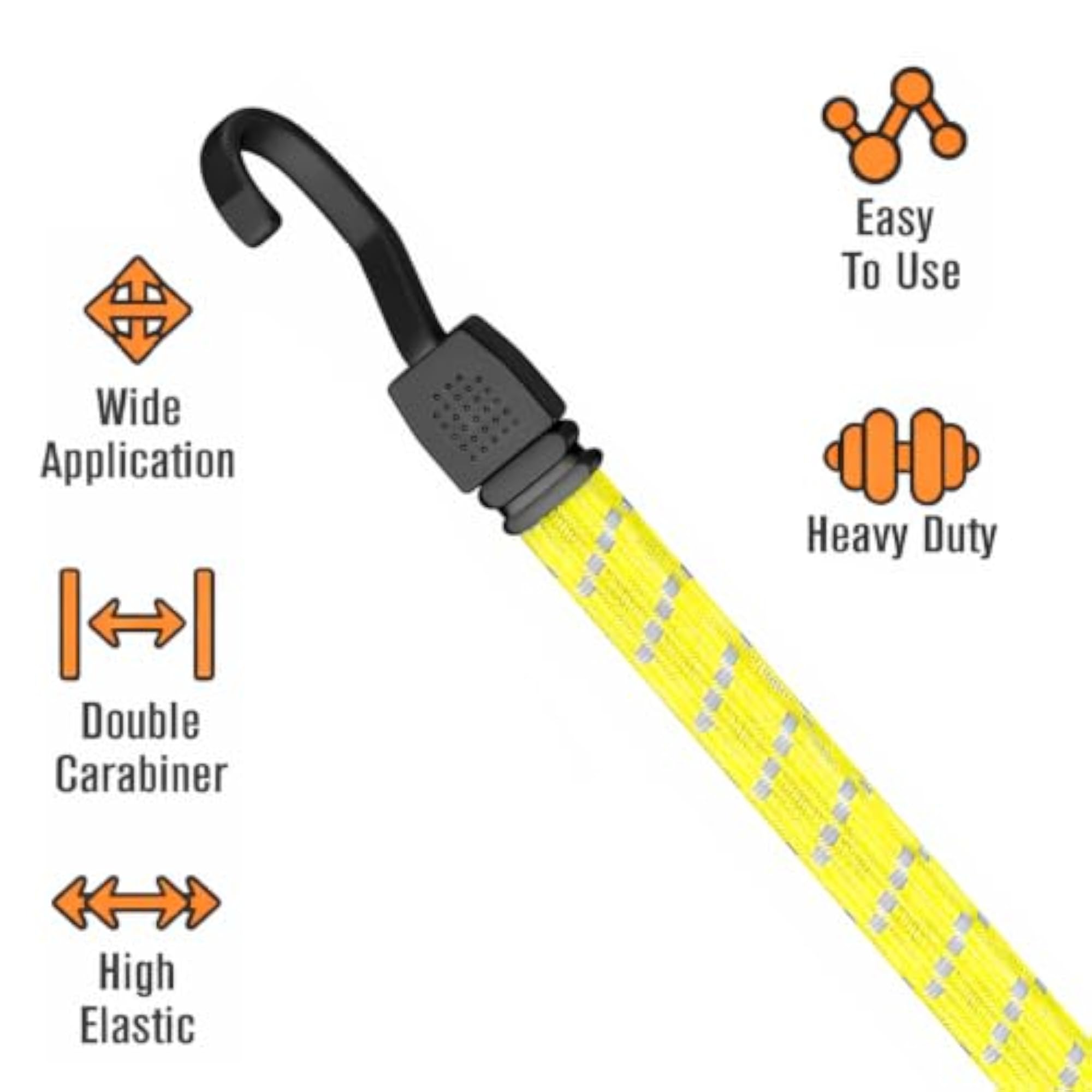 Reflective Flat Bungee Cord 36 Inch Heavy Duty Elastic Strap