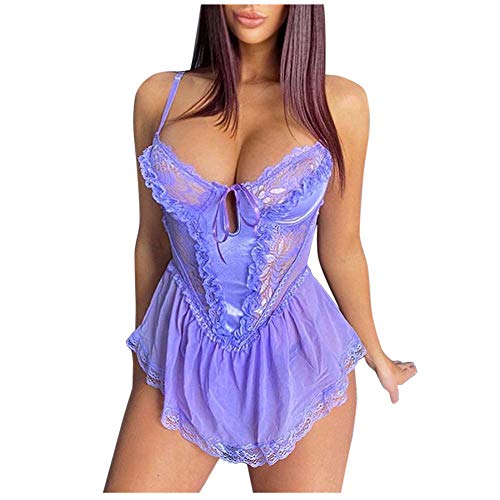 Lingerie sexy en dentelle violette évider taille M pour nuisette transparente