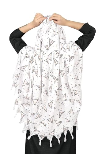 Image of SIXSIGMA Cotton Long Scarf Cum Mask scarves Usable for vehicle Driver | White Printed Design | Universal Size | For Girl & Women | Breathable Sun Protection Light Weight