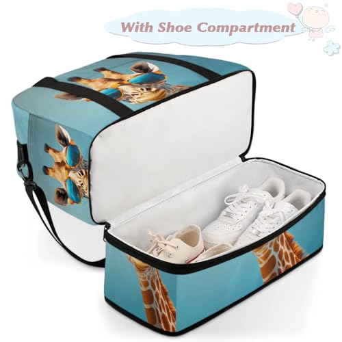 Large Weekender Overnight Bags Funny Animal Giraffe Travel Duffel Bag for Women Men Gym Bag With Shoe Compartment Foldie Travel Tote Bag Carry On Personal Item Bag for Travel Gym Sports4