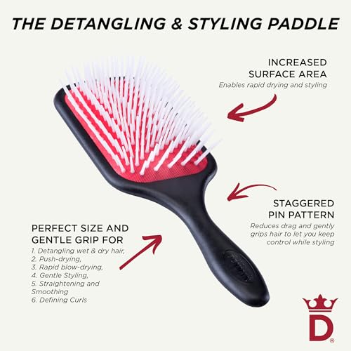 Denman D38 Power Paddle Brush – Wide-Tooth Detangler for Wet & Dry Hair, Smooth & Frizz-Free Styling – For Professional Stylists, Salons, Spas & Personal Use – Black & Red