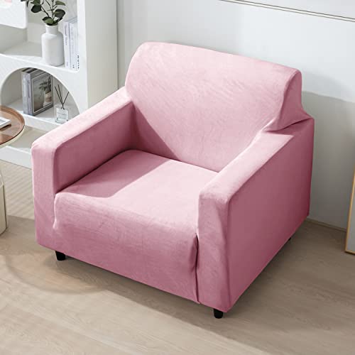 Image of HOKIPO 200 GSM Premium Velvet Series Elastic Sofa Cover 1 Seater, Pink (AR-4736-PNK)