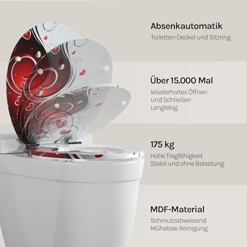 WOLTU Premium WC-Sitz Toilettensitz mit Absenkautomatik, MDF Holzkern, Softclose Scharnier, Desgin Décor Oval