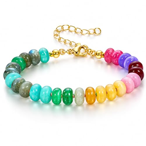 ChicGlowz Colorful Beaded Bracelet For Women, Handmade Multicolor Natural Stone Bead Bracelets Fashion Personalized Summer Beach Jewelry Gifts (Colorful Beaded)