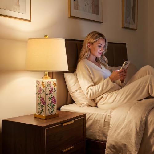 Image of 24.7 inch Chinoiserie Lamps Set of 2, Ceramic Table Lamps for Bedroom