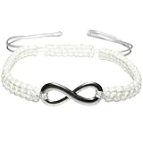 Bracelet shamballa macramé en acrylique blanc avec un symbole Infinity en métal