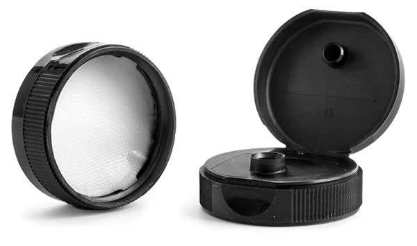 38/400 Dispensing Caps, Black Polypropylene Ribbed Snap Top Caps w/Peelable Liners