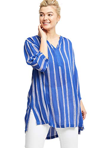 Ellos Women's Plus Size Notch Neck Crinkle Tunic - 24, Rich Indigo White Stripe Blue #TOP18