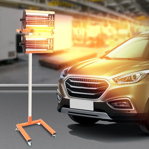 ROMYIX 2X1000W Infrared Paint Dryer Lamps,Dryer Heater Short Wave Body Panel Curing Light Car Bodywork Paint Heating Lamp 360° Rotation,2 Radiators 40-100 °C,Drying Arear 800 x 800 mm,Timer 0-60min