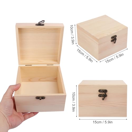 GNIEMCKIN 6 Pack Wooden Box, Unfinished Unpainted Wood Boxes for Crafts, DIY Projects, and Jewelry Storage (6x6x4 inch)