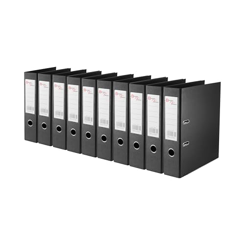 BARGAIN FACTORY Premium A4 Lever Arch Files Black 10 Pack Heavy Duty Ring Binders Office File Organisers