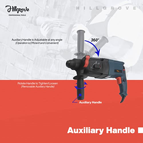 Image of Hillgrove HGHD26DG2 All Purpose Hammer Impact Drill Machine Forward /Reverse Rotaion with 5 Bits for Making Holes in Metal /Wood /Concrete Hammer Drill (26 millimeters Chuck Size, 1200 W)
