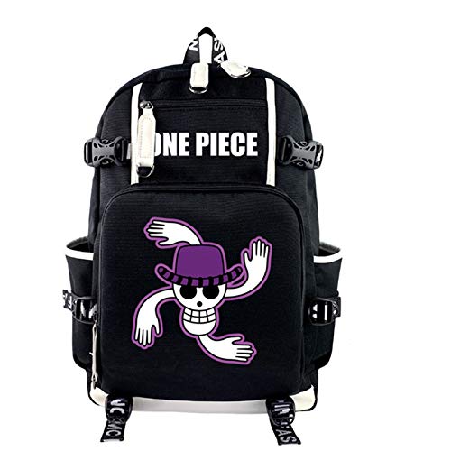 SHANYUR Sac Ado Anime One Piece Canvas Sac à Dos Luffy Adolescent Noir Zipper Cartable Sac d'ordinateur Portable Voyage Sacs à bandoulière Cartoon Bookbag Otaku (Color : H) Cover