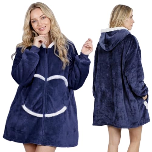 Image of Oversized Wearab Blanket Hoodie, Cozy Flannel Blanket with Sleeves and Zipper for Women, Mens, Teens