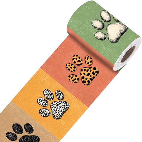 Image of Nuxovilar Colorful Paw Print Peel Stick Wall Border PVC 3.94x16.4'