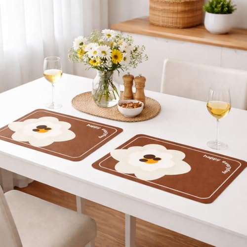 Image of YELONA Leather Dining Table Placemats Set of 2 - Waterproof, Heat Resistant, Anti-Slip, Easy to Clean Table Mats for Dining Table, Kitchen & Home Decor (Burnt Brown, 40 x 30 cm)