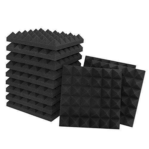 Acoustic Panels - 12 Pack 12x12x2 Inches Black Pyramid Acoustic Foam, Fire-Proofed Soundproof Wall...