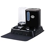 Gravity Cat Feeder and Automatic Water Dispenser for Dogs, 3 in 1 Spill-Proof Cat Feeding Station, Black Premium Design with Absorbent Mat, Easy to Clean