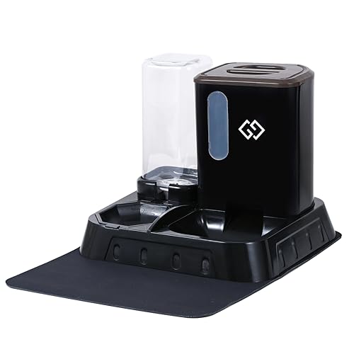 Gravity Cat Feeder and Automatic Water Dispenser for Dogs, 3 in 1 Spill-Proof Cat Feeding Station, Black Premium Design with Absorbent Mat, Easy to Clean